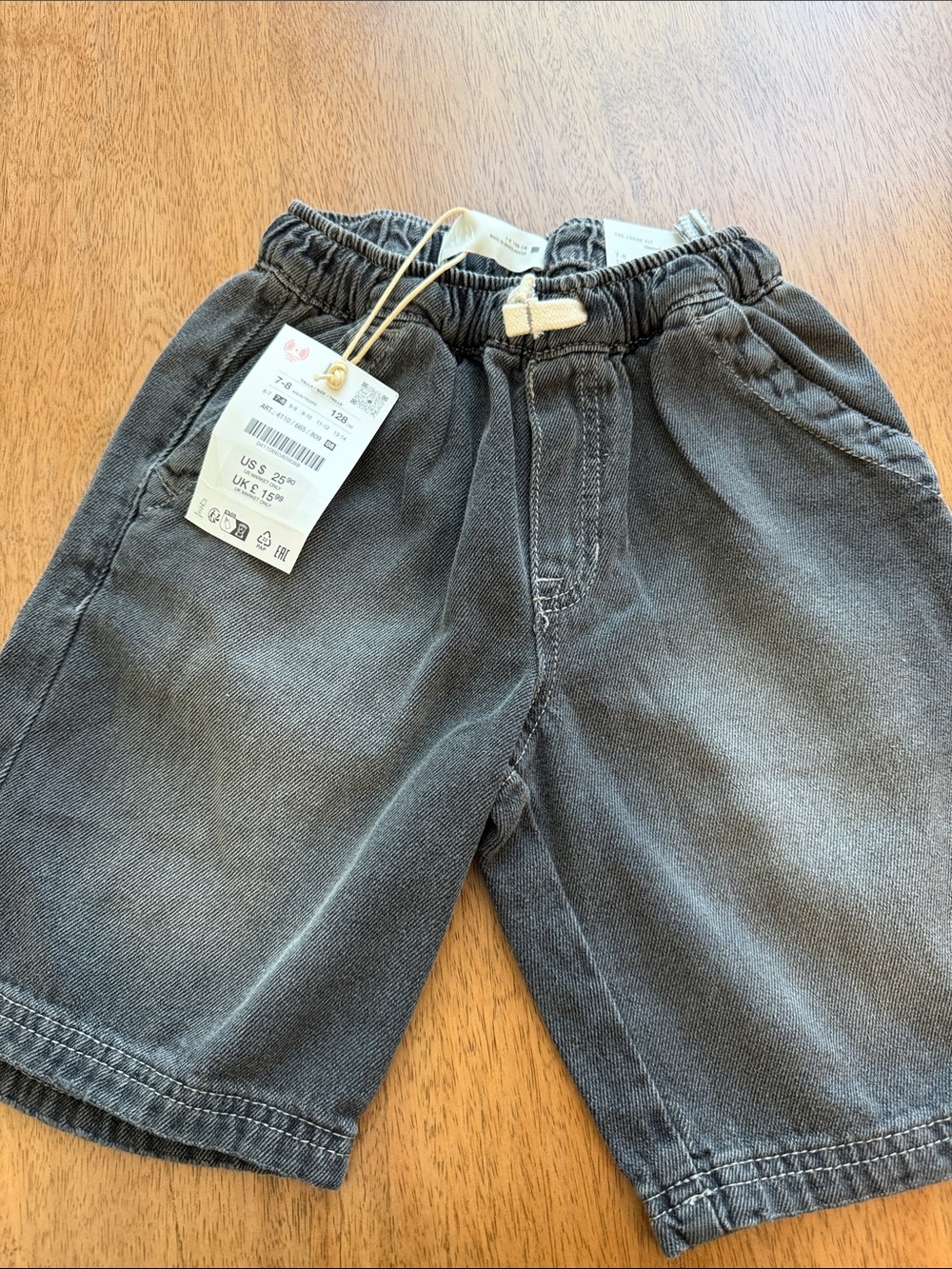 Zara Gray Elastic-Waist Denim Shorts